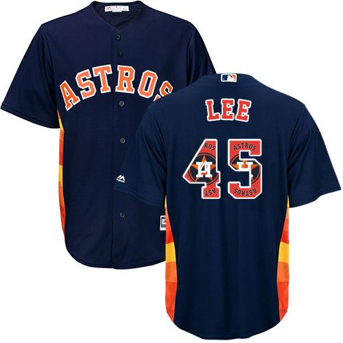 Astros #45 Carlos Lee Navy Blue Team Logo Fashion Stitched MLB Jersey